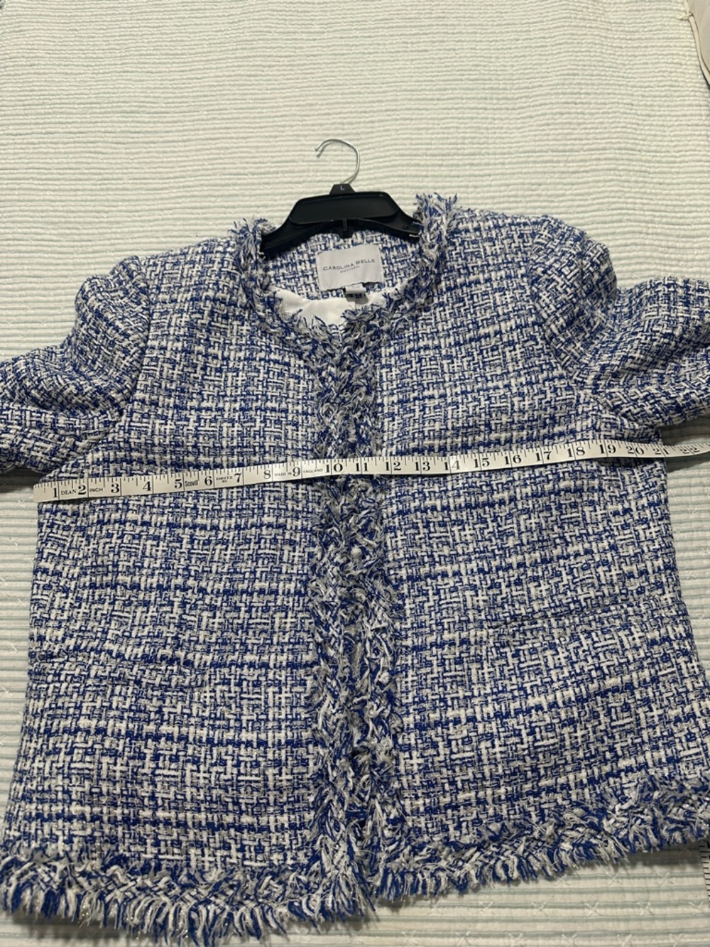 Carolina Belle Blue and White Tweed Fringed Blazer - Picture 5 of 7